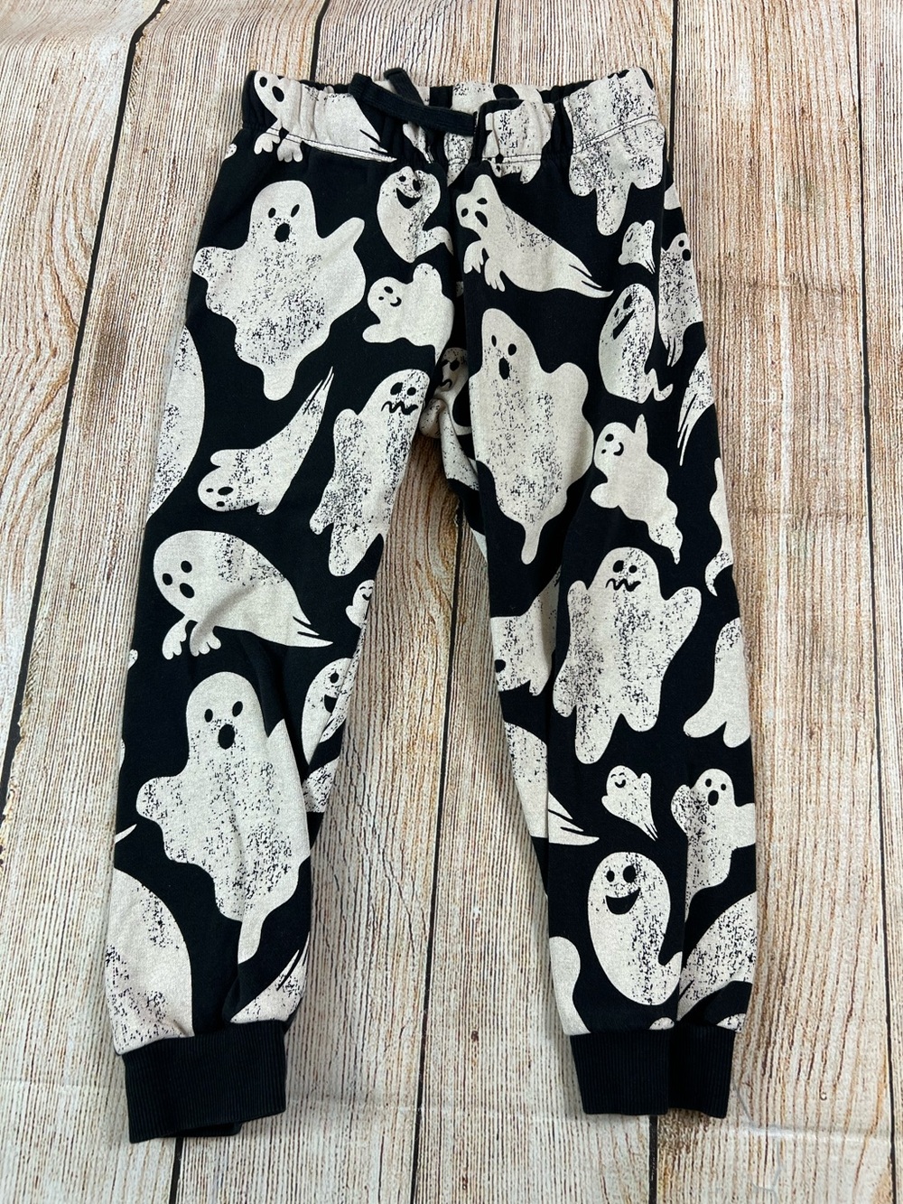 H&M Kids Ghost Print Sweat Pants Joggers Halloween Black White Size 4/5